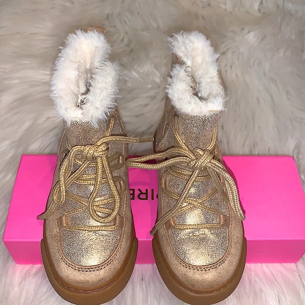 Gymboree Fleece Lined Side Zip Winter Boots Size 9 Tan/Gold